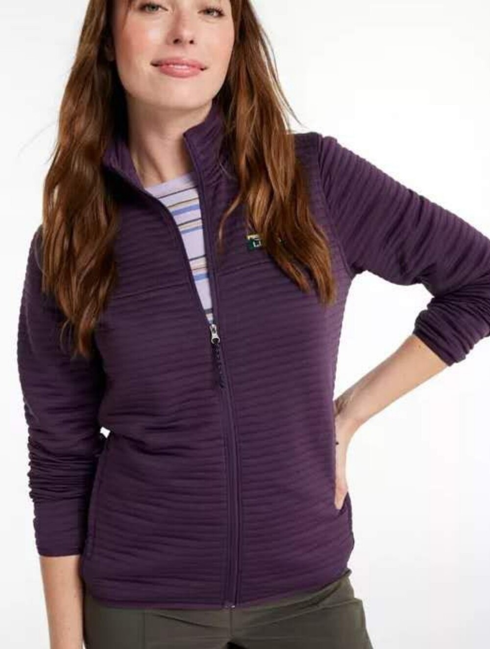 L.L. Bean Women's Ribbed Full-Zip Jacket in Deep Purple